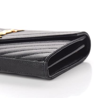 Saint Laurent Grain De Poudre Matelasse Chevron Monogram Chain Wallet Black 7 of 12