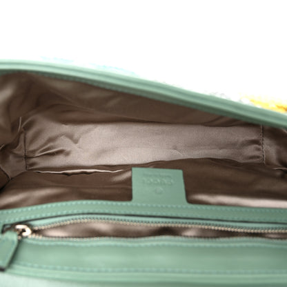 Gucci Sequin Satin Calfskin Matelasse Diagonal Small GG Marmont Shoulder Bag  Grigio Argento Verde Chiaro Rosa Giallo Light Water Green 5 of 10