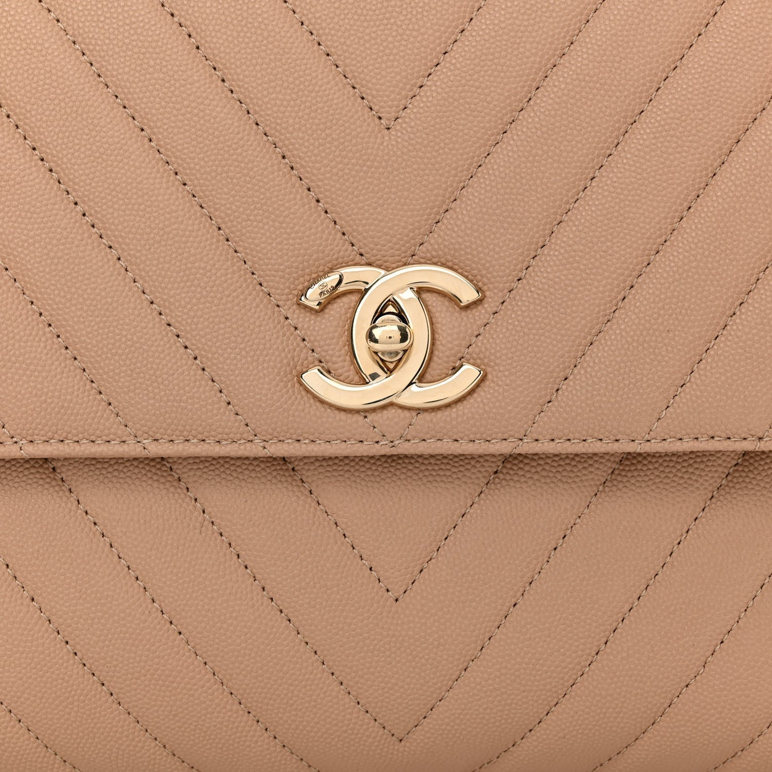 Chanel Caviar Chevron Quilted Medium Coco Handle Flap Beige 8 of 10