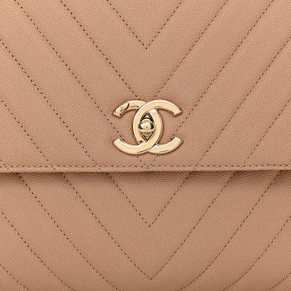 Chanel Caviar Chevron Quilted Medium Coco Handle Flap Beige 8 of 10