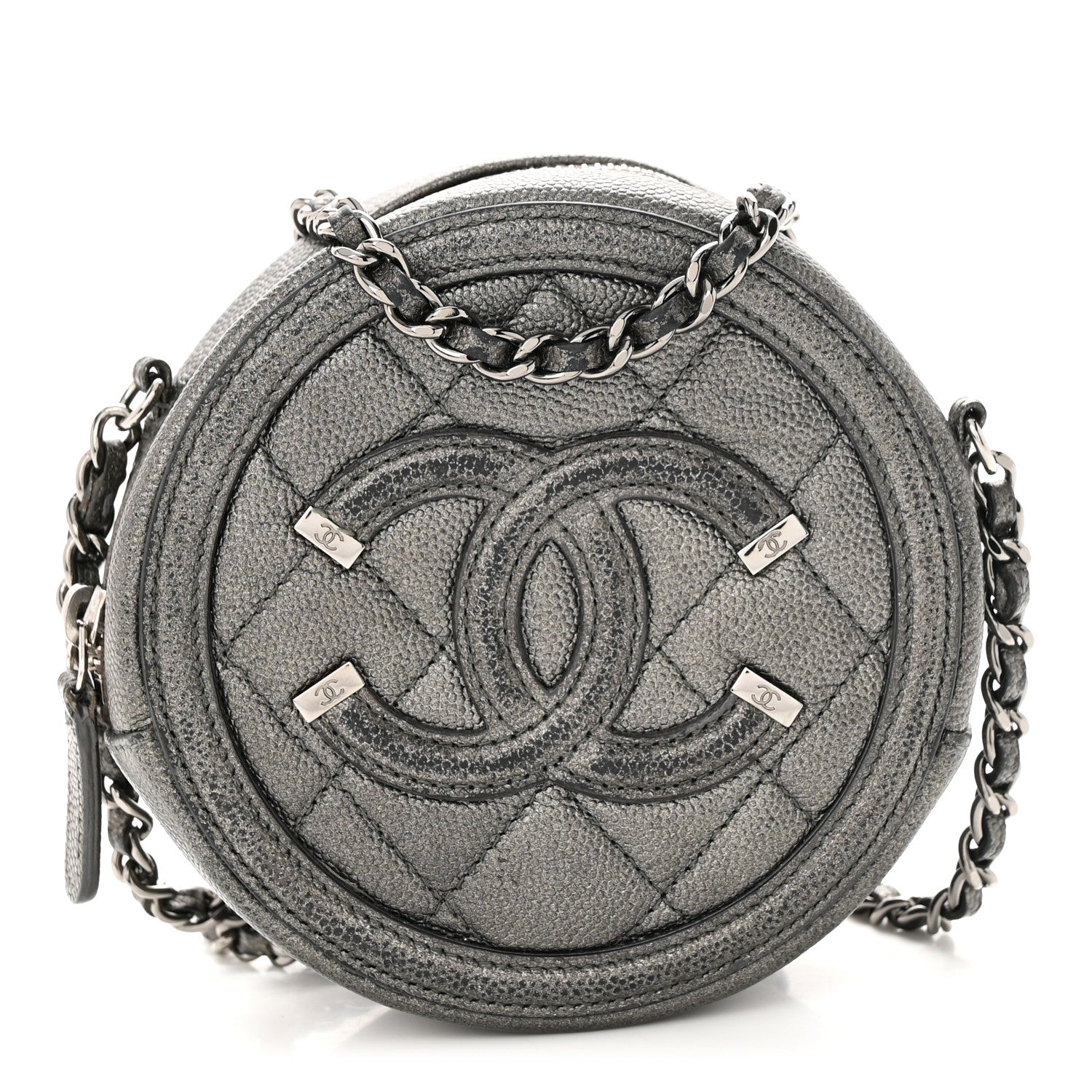 Chanel Metallic Caviar Quilted Round Filigree Crossbody Dark Silver 1 of 13