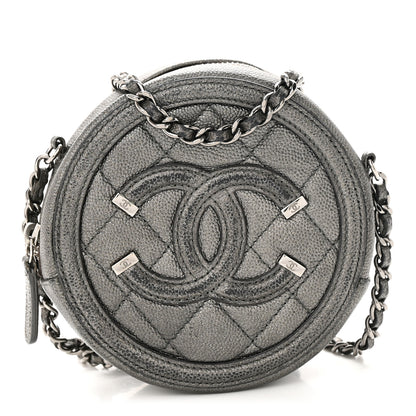 Chanel Metallic Caviar Quilted Round Filigree Crossbody Dark Silver 1 of 13