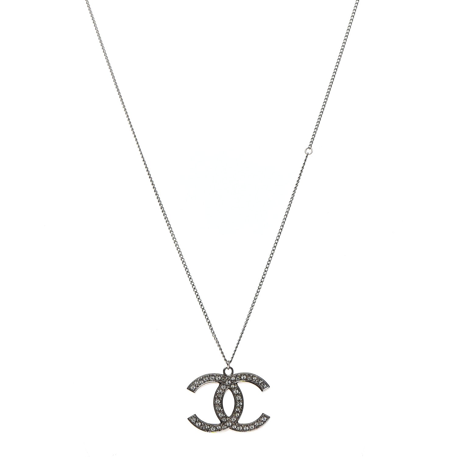 Chanel Crystal Large CC Necklace Silver 1 of 5