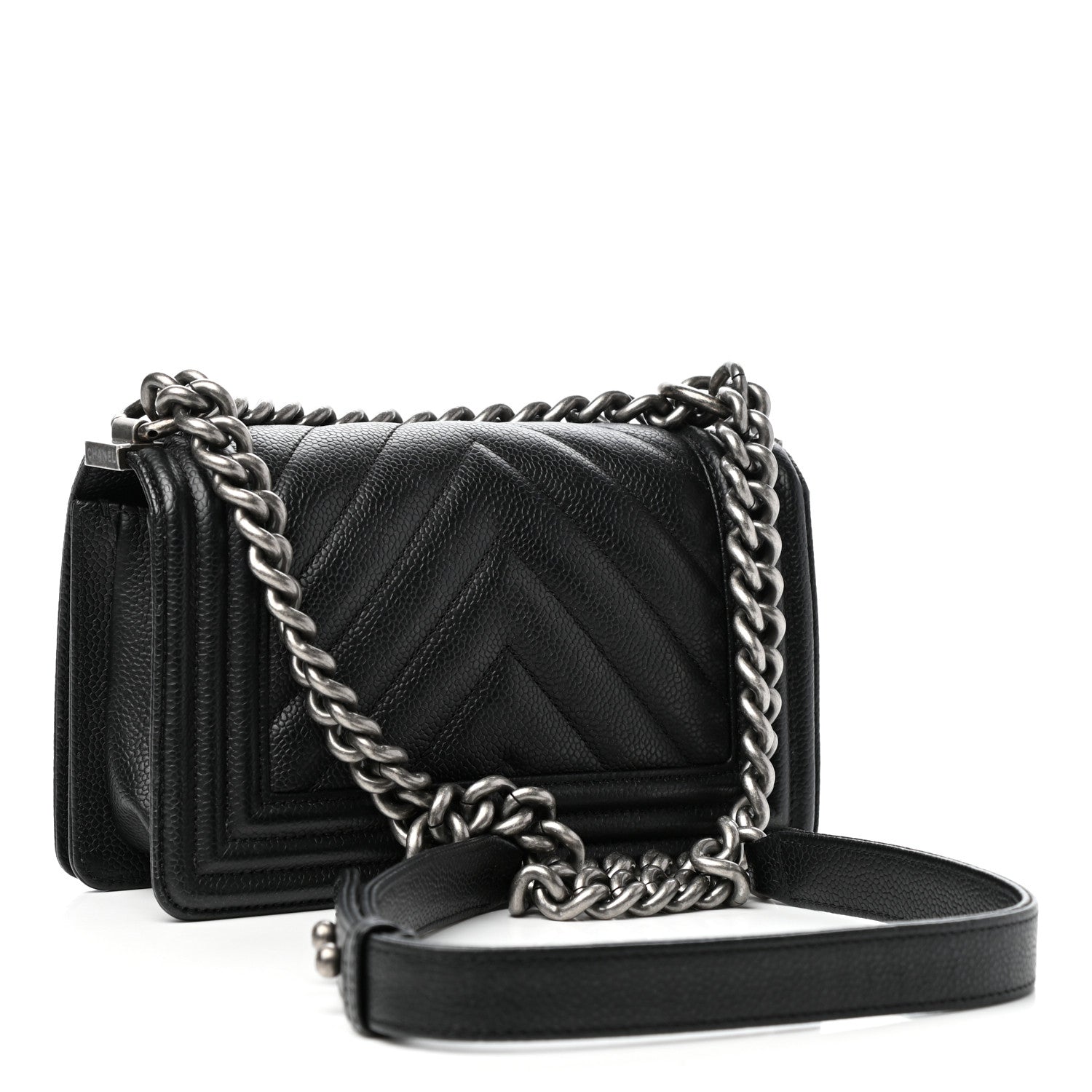 Chanel Caviar Chevron Quilted Small Boy Flap Black 3 of 10