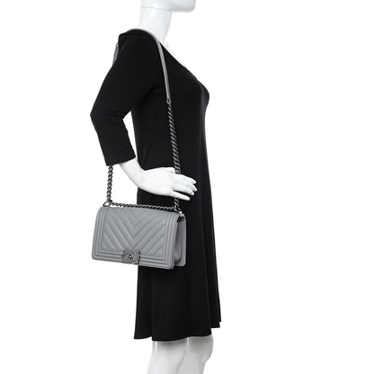 Chanel Caviar Chevron Quilted Medium Boy Flap Grey 2 of 10