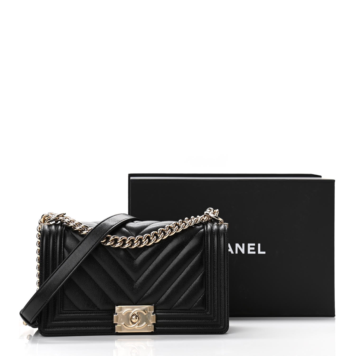 Chanel Caviar Chevron Quilted Medium Boy Flap Black 11 of 11