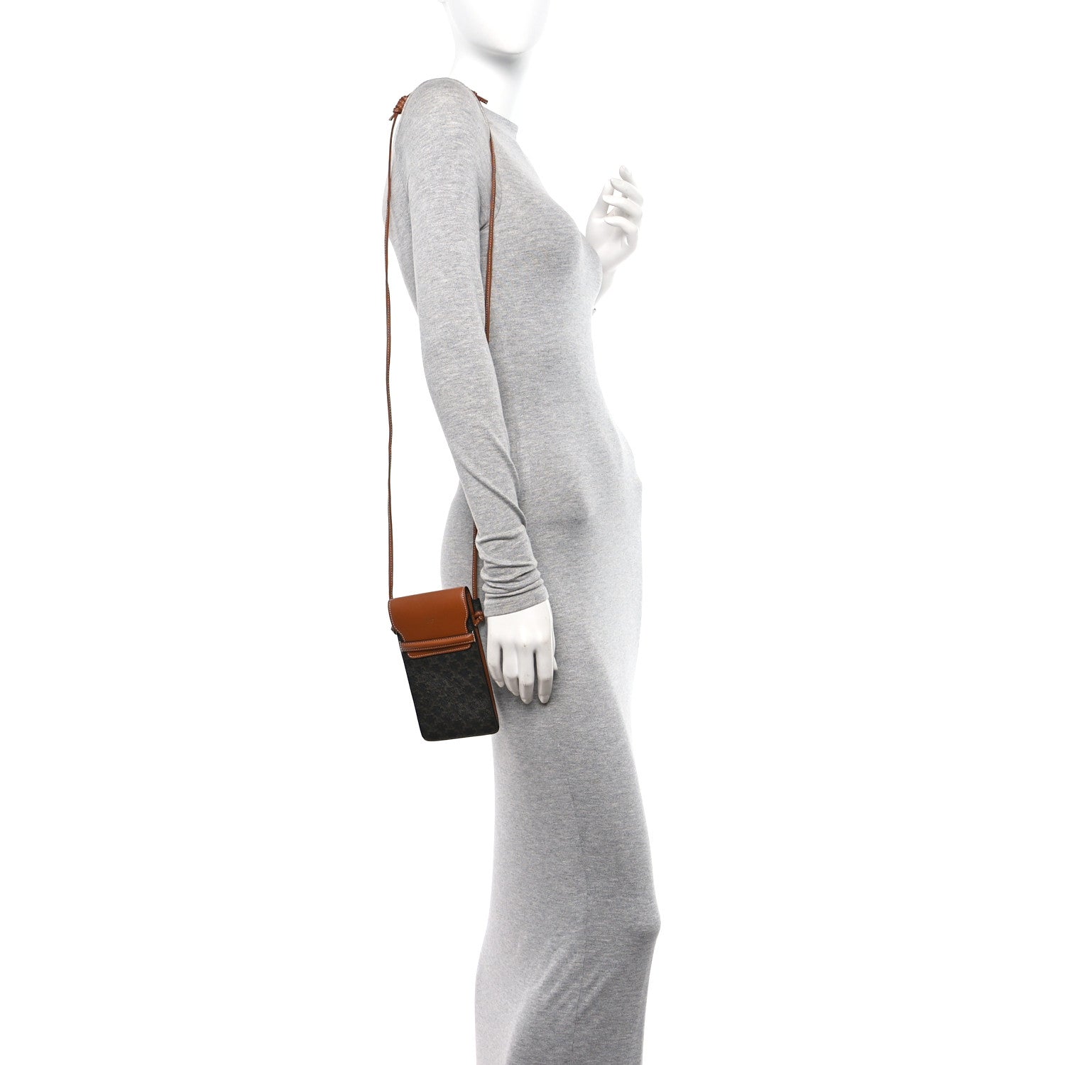 Celine Triomphe Canvas Lambskin Phone Pouch With Flap Tan 2 of 11