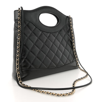 Chanel Shiny Crumpled Calfskin Quilted Small 31 Shopping Bag Black 3 of 12