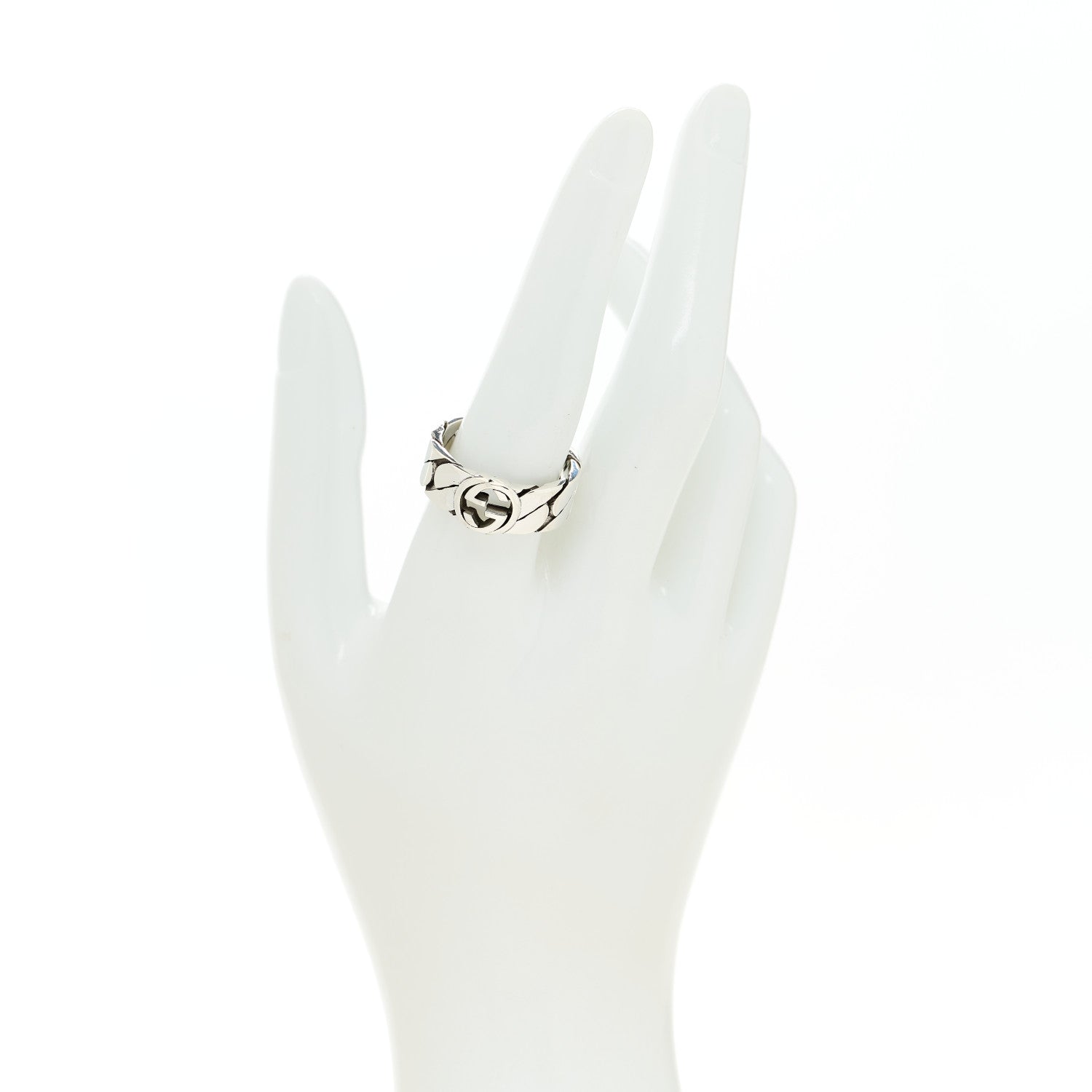 Gucci Sterling Silver Interlocking G Chainlink Wide Band Ring 2 of 5