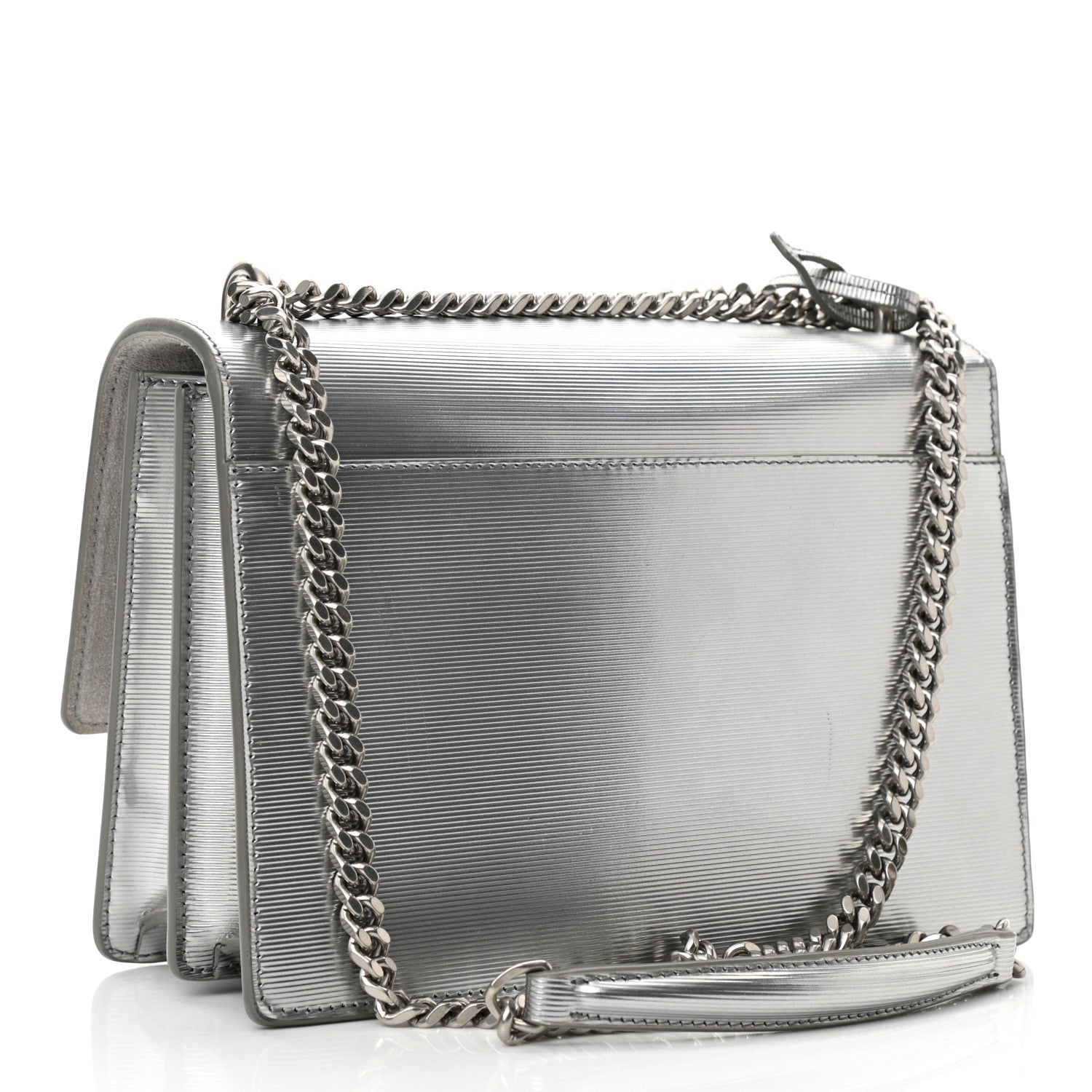 Saint Laurent Specchio Calfskin Striped Medium Monogram Sunset Dark Silver 2 of 9