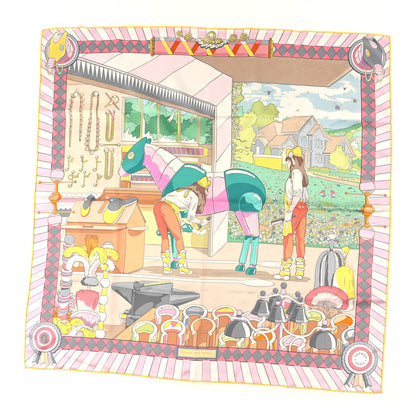 Hermes Silk Pony Pit Stop Double Face Scarf 90 Rose Jaune Multicolor 1 of 4