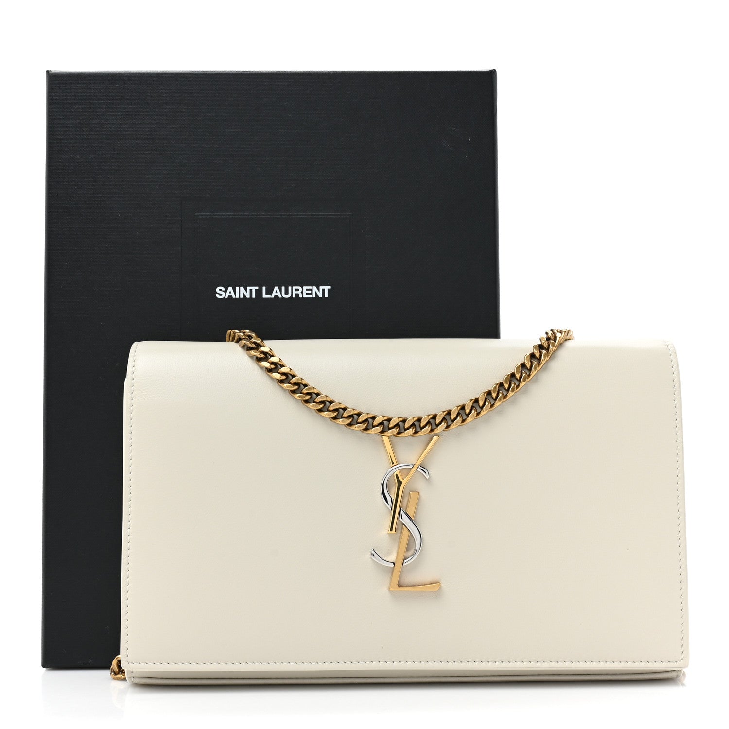 Saint Laurent SAINT LAURENT Smooth Calfskin Tri-Metal Cassandre Wallet On Chain WOC Crema Soft 2 of 12