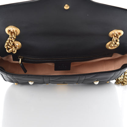 Gucci Calfskin Matelasse Studded Small Pearly GG Marmont Shoulder Bag Black 5 of 10