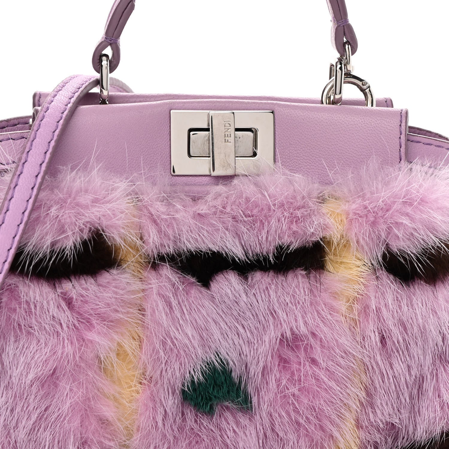 Fendi Mink Fur Shiny Nappa Chess Print Micro Peekaboo Iconic Satchel Lavanda Multicolor 8 of 9