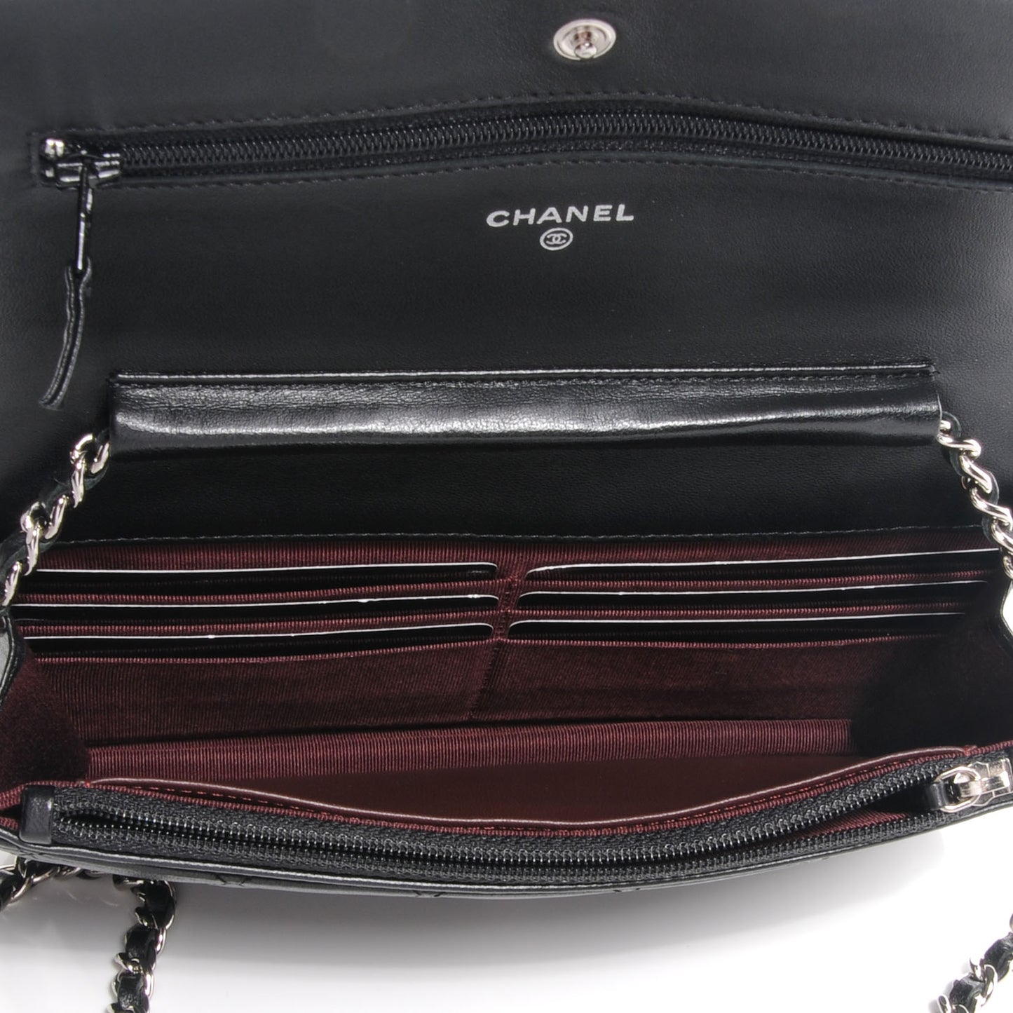 Lambskin Quilted Wallet On Chain WOC Black