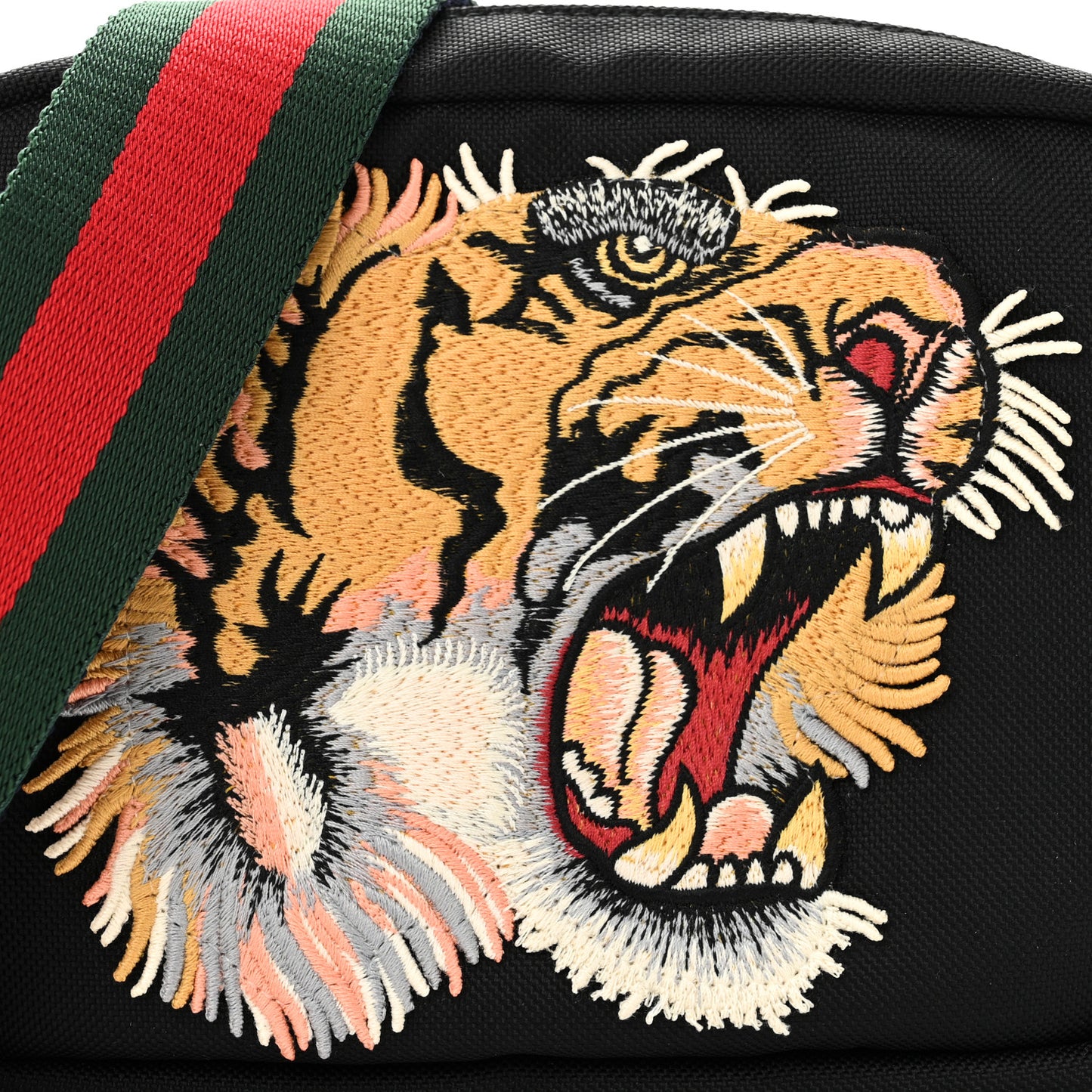 Canvas Web Tiger Embroidered Messenger Bag Black