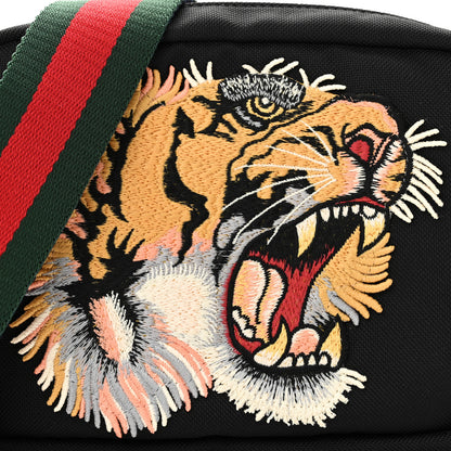 Gucci Canvas Web Tiger Embroidered Messenger Bag Black 8 of 10