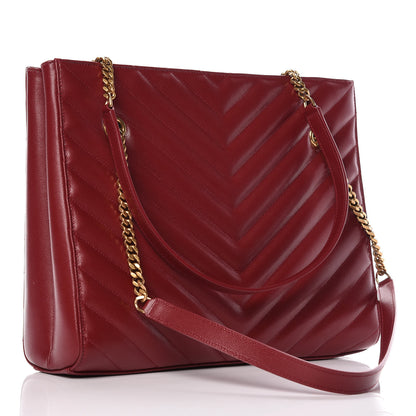 Saint Laurent Grain de Poudre Matelasse Chevron Medium Tribeca Shopping Bag Garnet 3 of 11