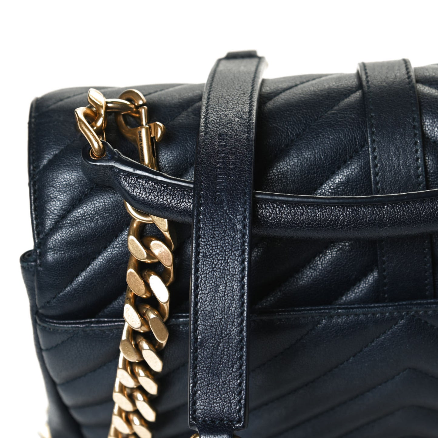 Sheepskin Matelasse Chevron Monogram Medium College Bag Deep Marine