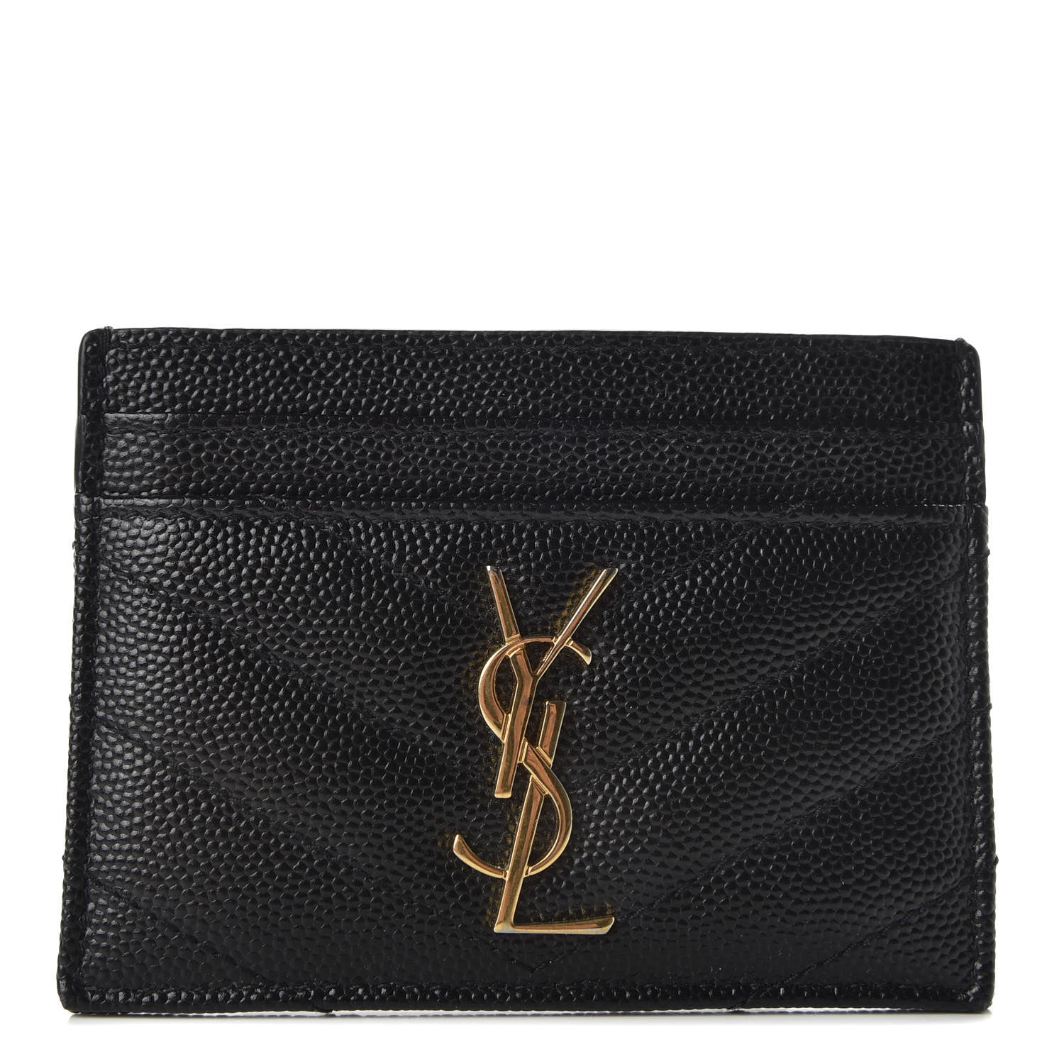 Saint Laurent Grain De Poudre Matelasse Chevron Monogram Credit Card Case Black 1 of 8