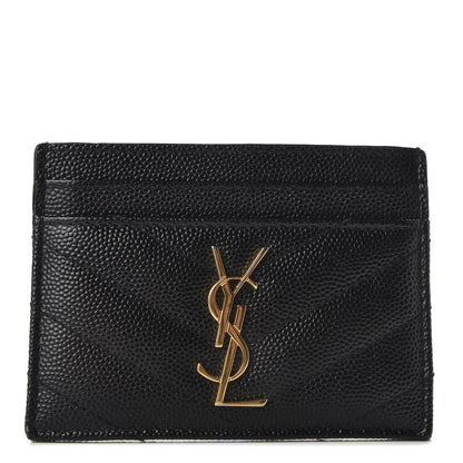 Saint Laurent Grain De Poudre Matelasse Chevron Monogram Credit Card Case Black 1 of 8