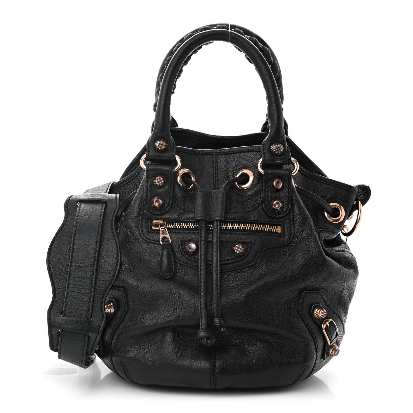 Agneau Giant 12 Rose Gold Hardware Mini Pompon Black