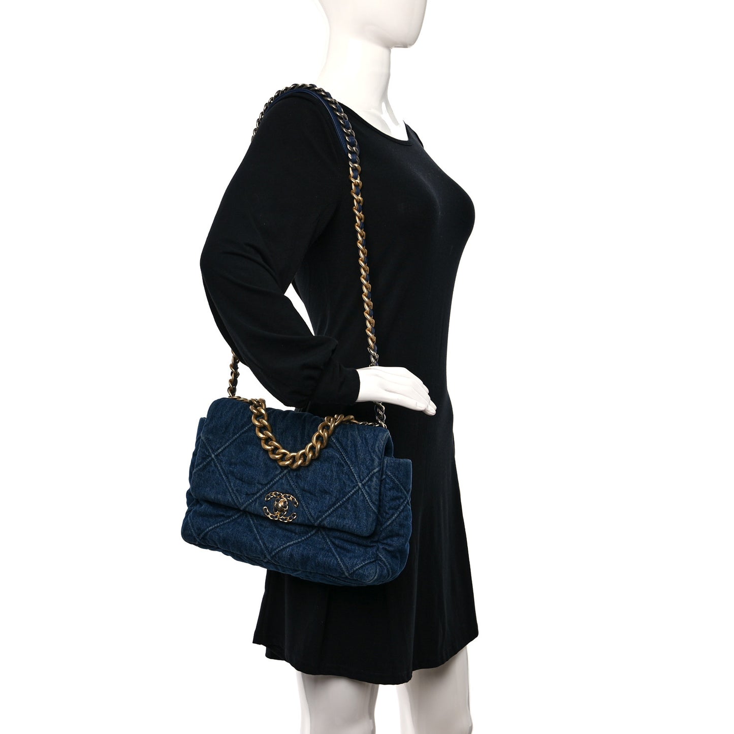 Denim Quilted Large Chanel 19 Flap Blue