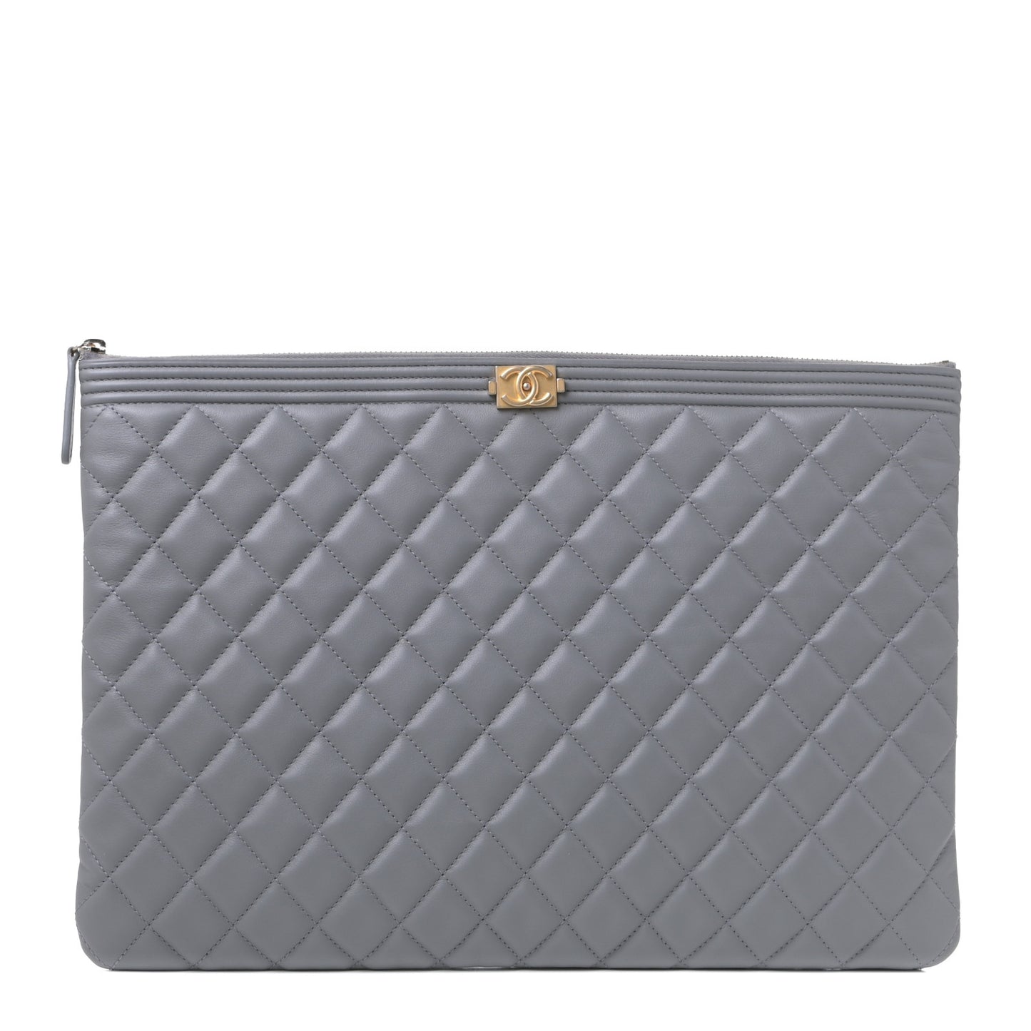 Calfskin Quilted Large Boy Cosmetic Case Grey