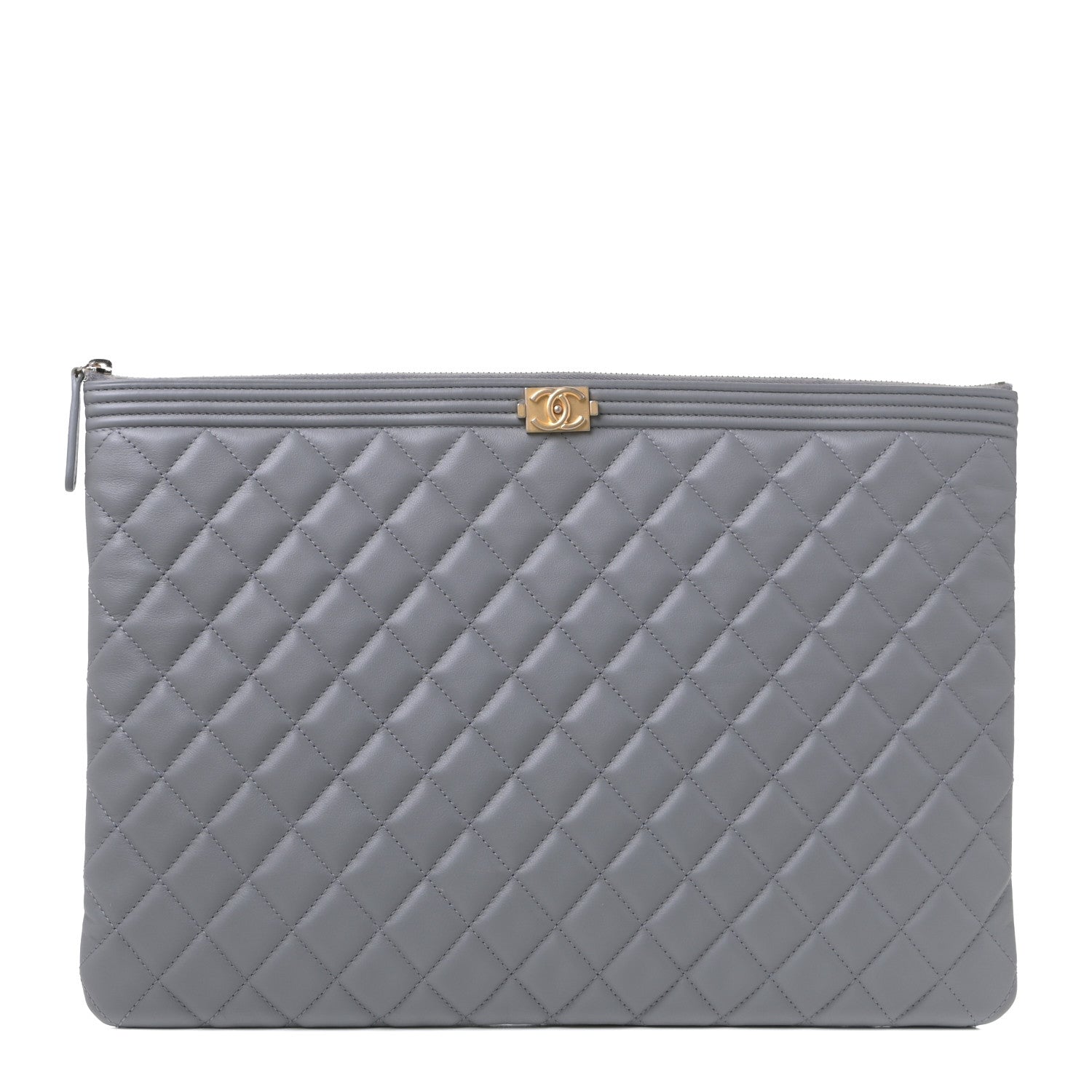 Chanel Calfskin Quilted Large Boy Cosmetic Case Grey 1 of 5