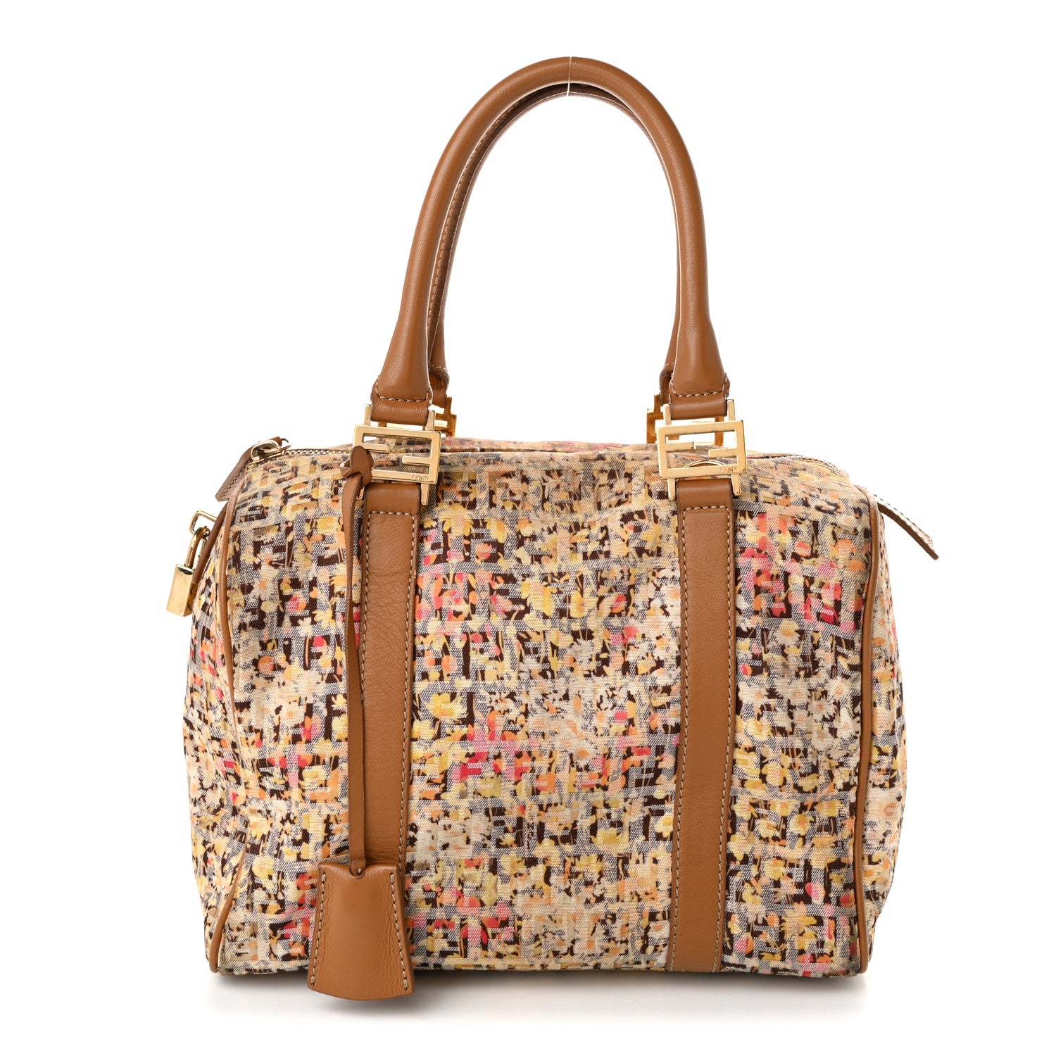 Fendi Zucchino Vitello Floral Forever Boston Pesca Giallo Saddler 1 of 9