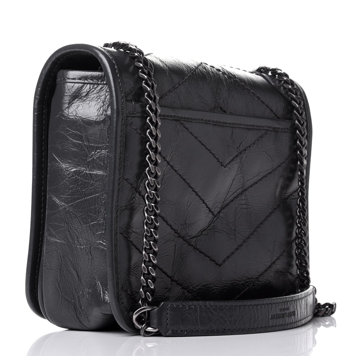 Crinkled Calfskin Matelasse Monogram Niki Chain Wallet Storm