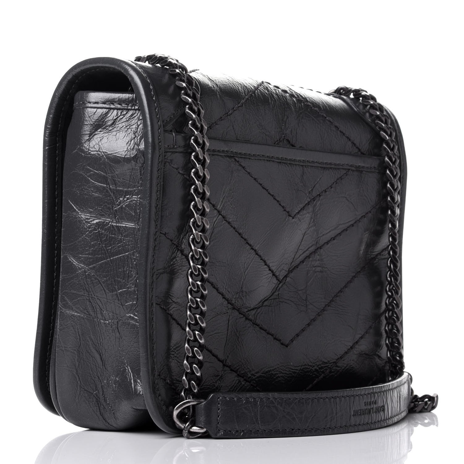 Saint Laurent Crinkled Calfskin Matelasse Monogram Niki Chain Wallet Storm 2 of 5