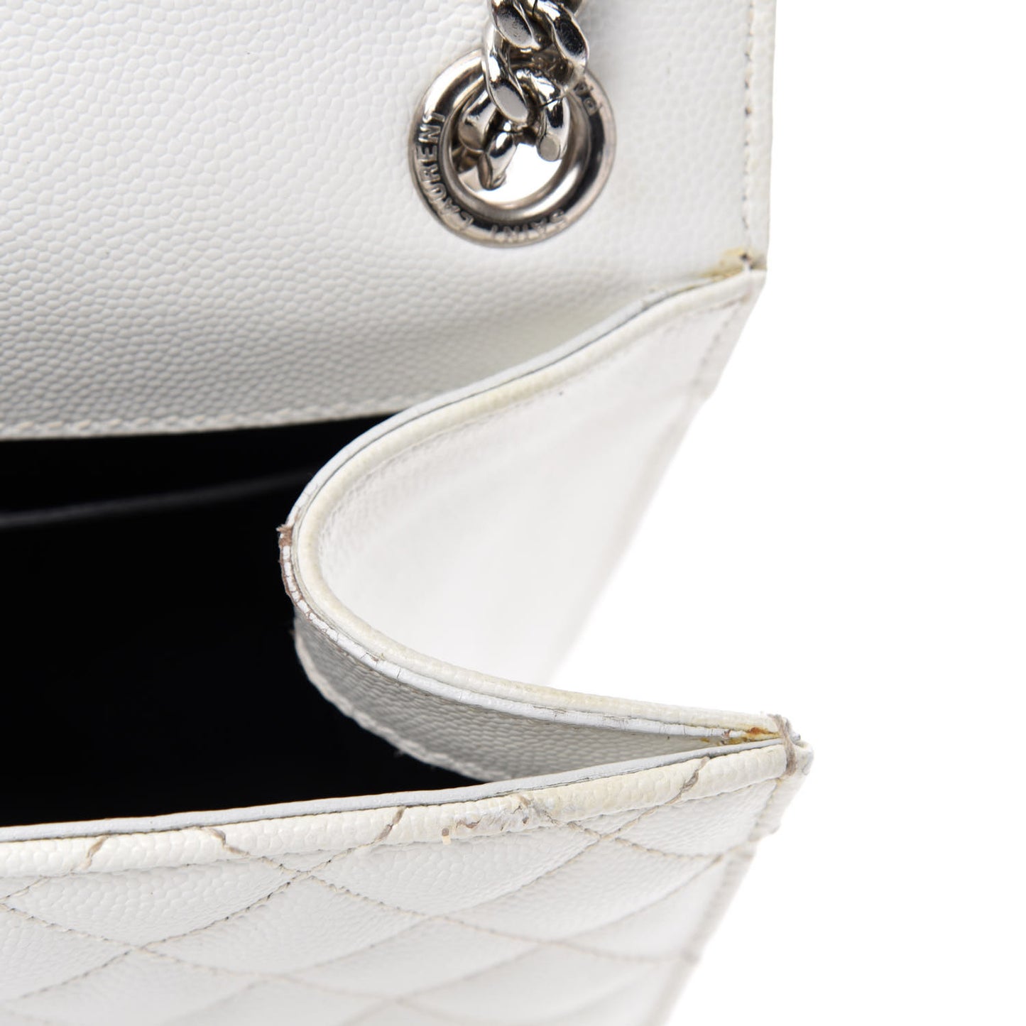 Grain De Poudre Textured Mixed Matelasse Medium Triquilt Monogram Satchel Blanc Vintage
