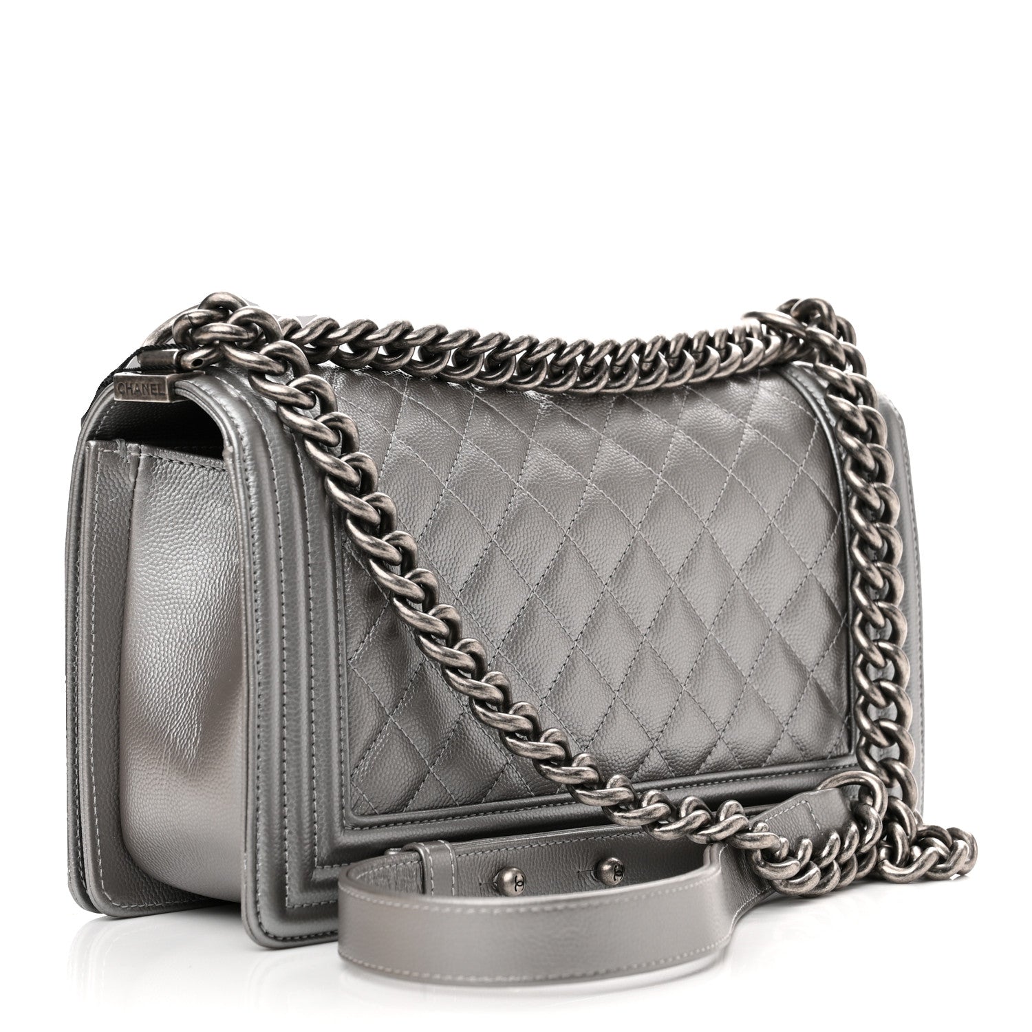 Chanel Metallic Caviar Quilted Medium Boy Flap Silver 3 of 11