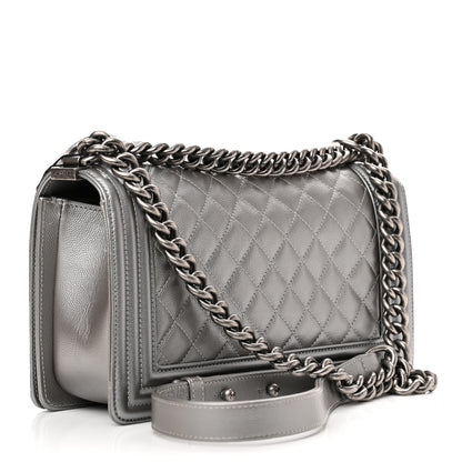 Chanel Metallic Caviar Quilted Medium Boy Flap Silver 3 of 11