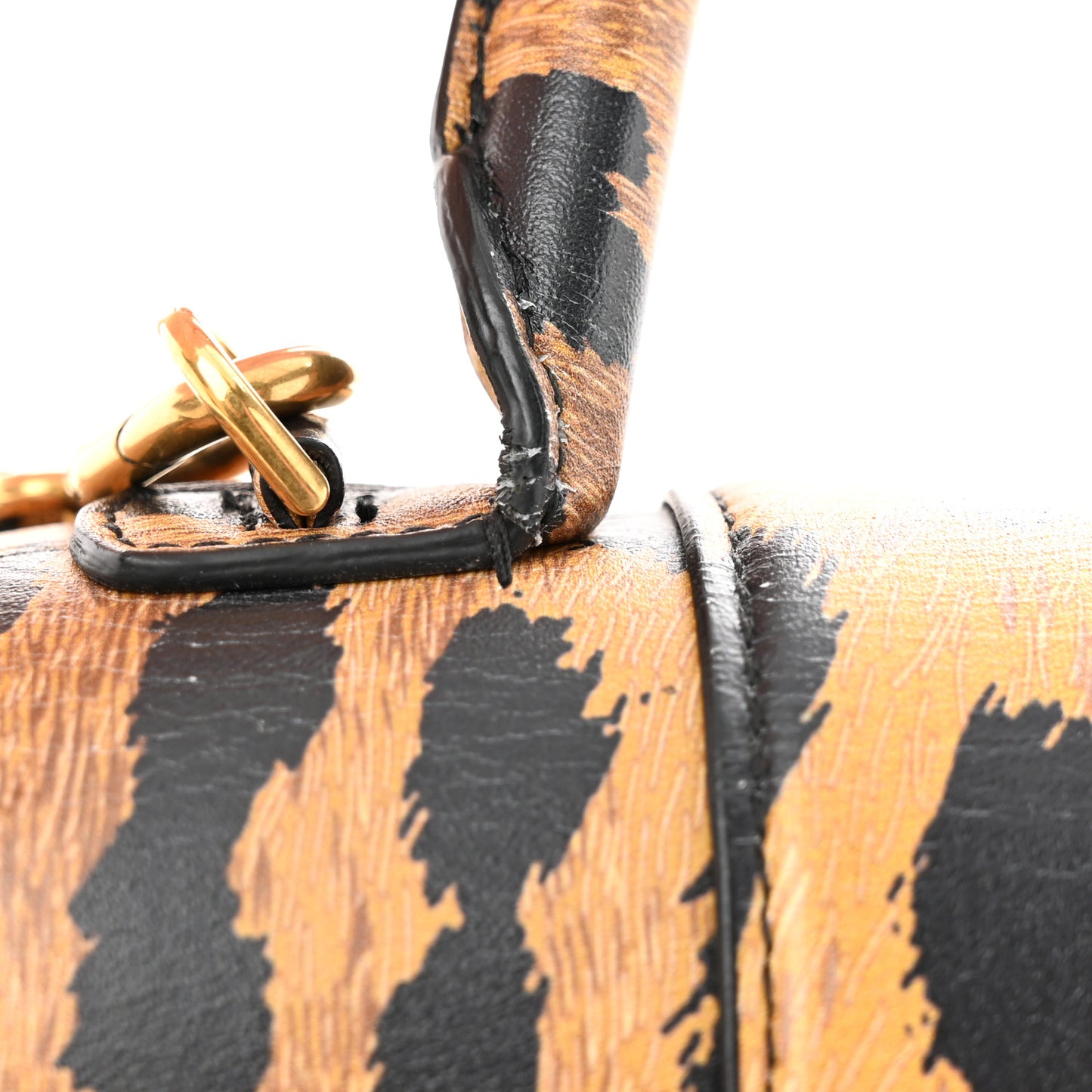 Smooth Calfskin Leopard Print Medium Hourglass Top Handle Bag Beige