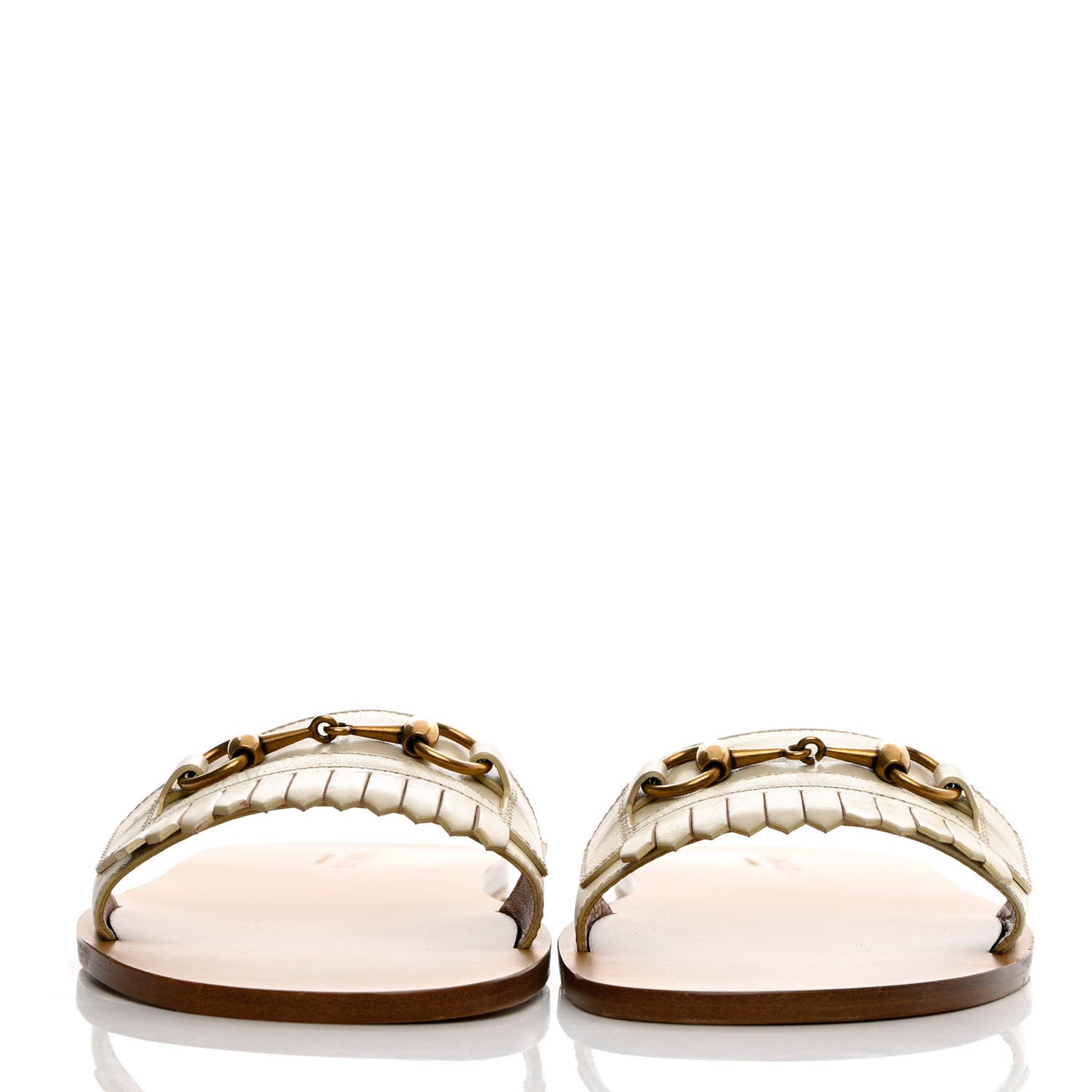 Goatskin Fringe Mens Horsebit Slide Sandals 8 White