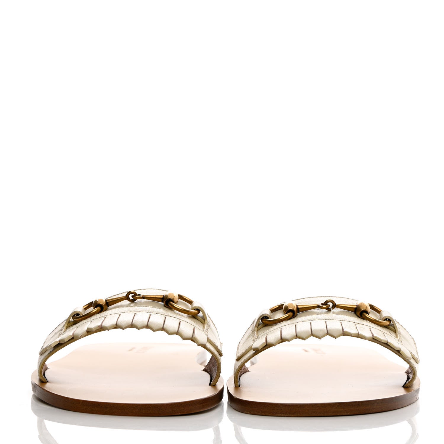 Gucci Goatskin Fringe Mens Horsebit Slide Sandals 8 White 2 of 12