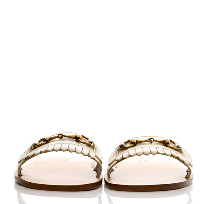 Gucci Goatskin Fringe Mens Horsebit Slide Sandals 8 White 2 of 12
