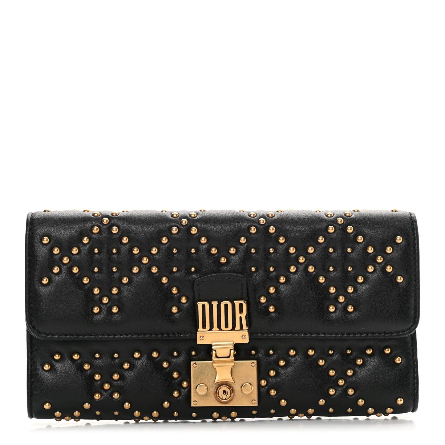Lambskin Cannage Studded Dioraddict Wallet on Chain Black