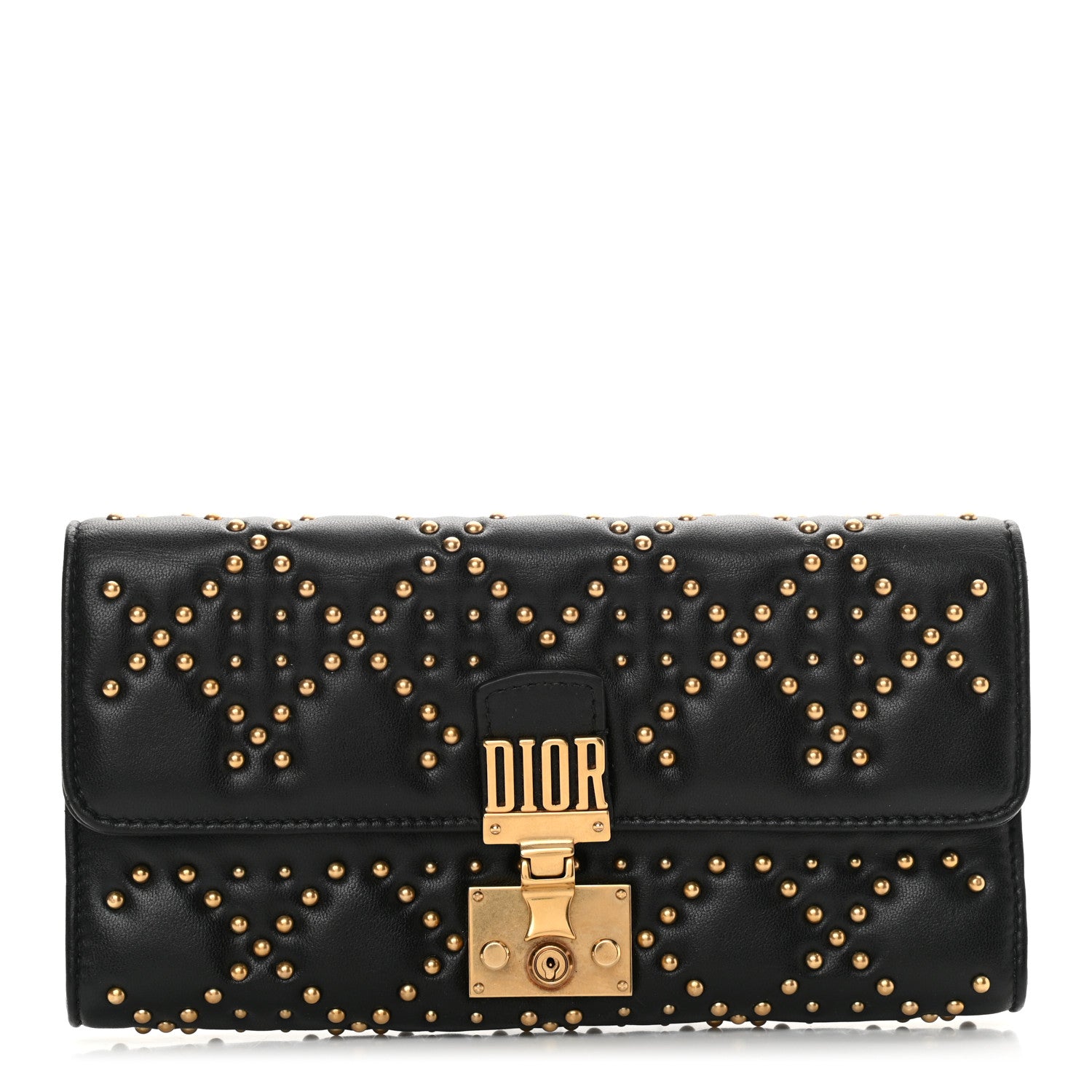 Christian Dior Lambskin Cannage Studded Dioraddict Wallet on Chain Black 1 of 10