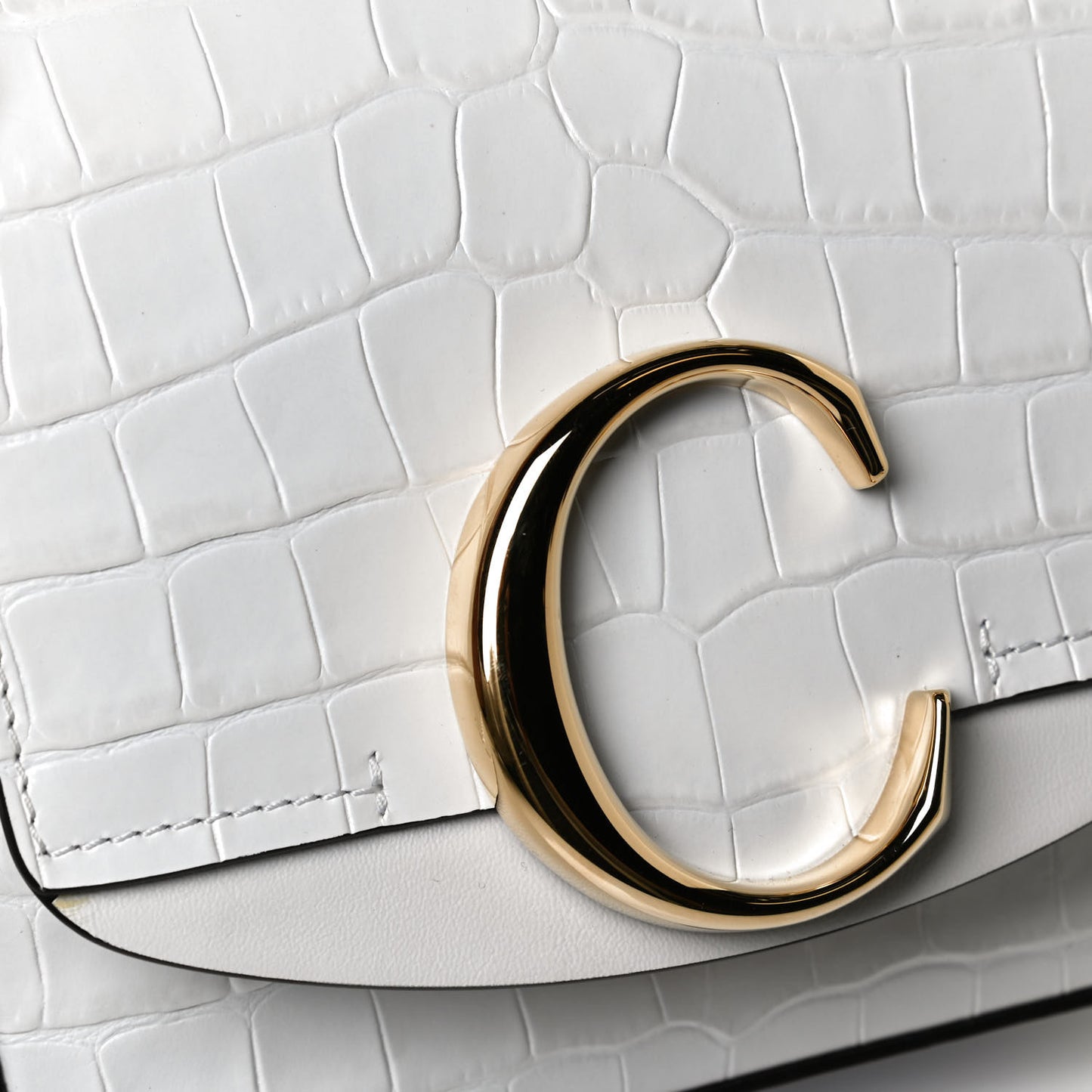 Calfskin Crocodile Embossed Mini C Double Carry Brilliant White