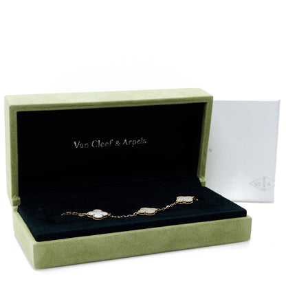 Van Cleef & Arpels 18K Yellow Gold Mother of Pearl 5 Motifs Vintage Alhambra Bracelet 5 of 5