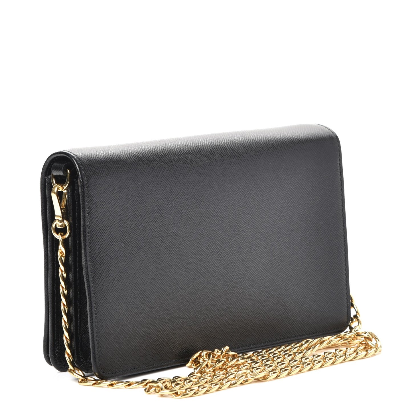Saffiano Lux Monochrome Chain Wallet Black