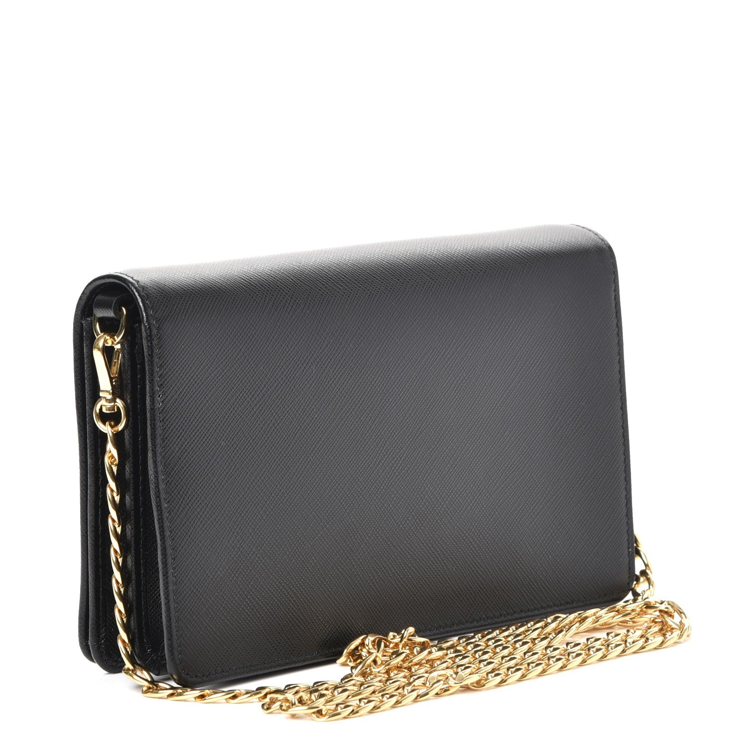 Prada Saffiano Lux Monochrome Chain Wallet Black 3 of 7