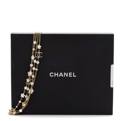 Chanel Metal Resin Pearl Star CC Multi Strand Necklace Gold 6 of 6