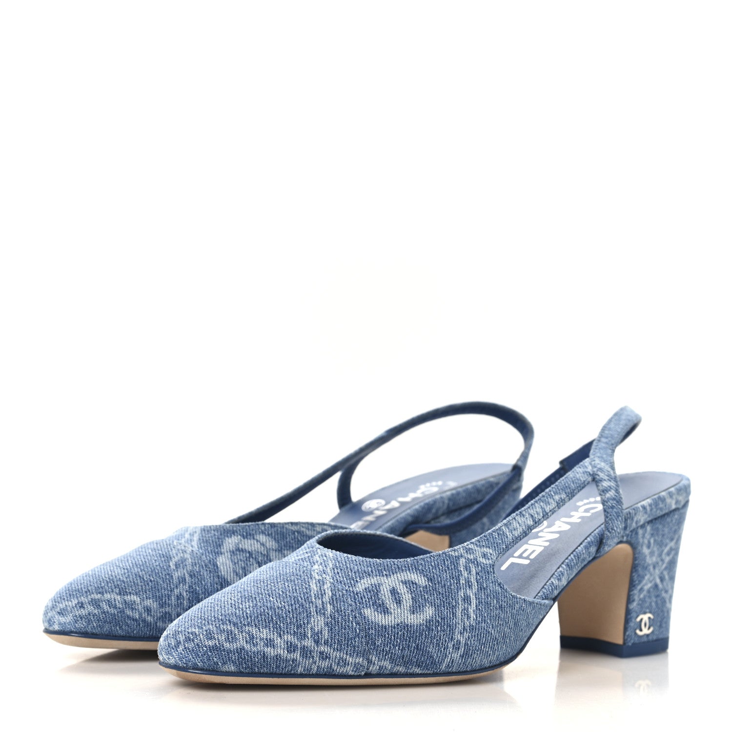 Chanel Denim Cap Toe Denim Slingback Pumps 36 Blue 4 of 9