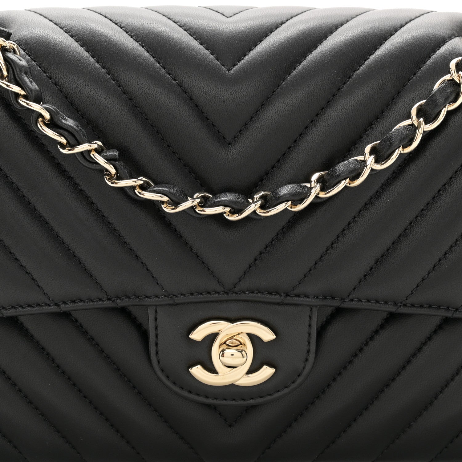 Chanel Lambskin Chevron Quilted Medium Double Flap Black 8 of 10