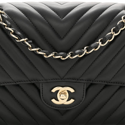 Chanel Lambskin Chevron Quilted Medium Double Flap Black 8 of 10