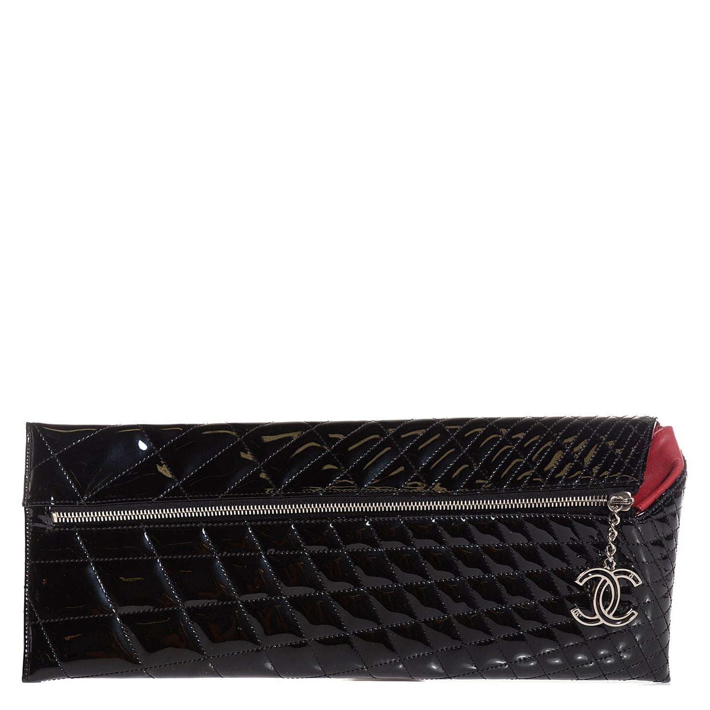 Patent Calfskin Geometric Quilted Large Kaleidoscope Clutch Black